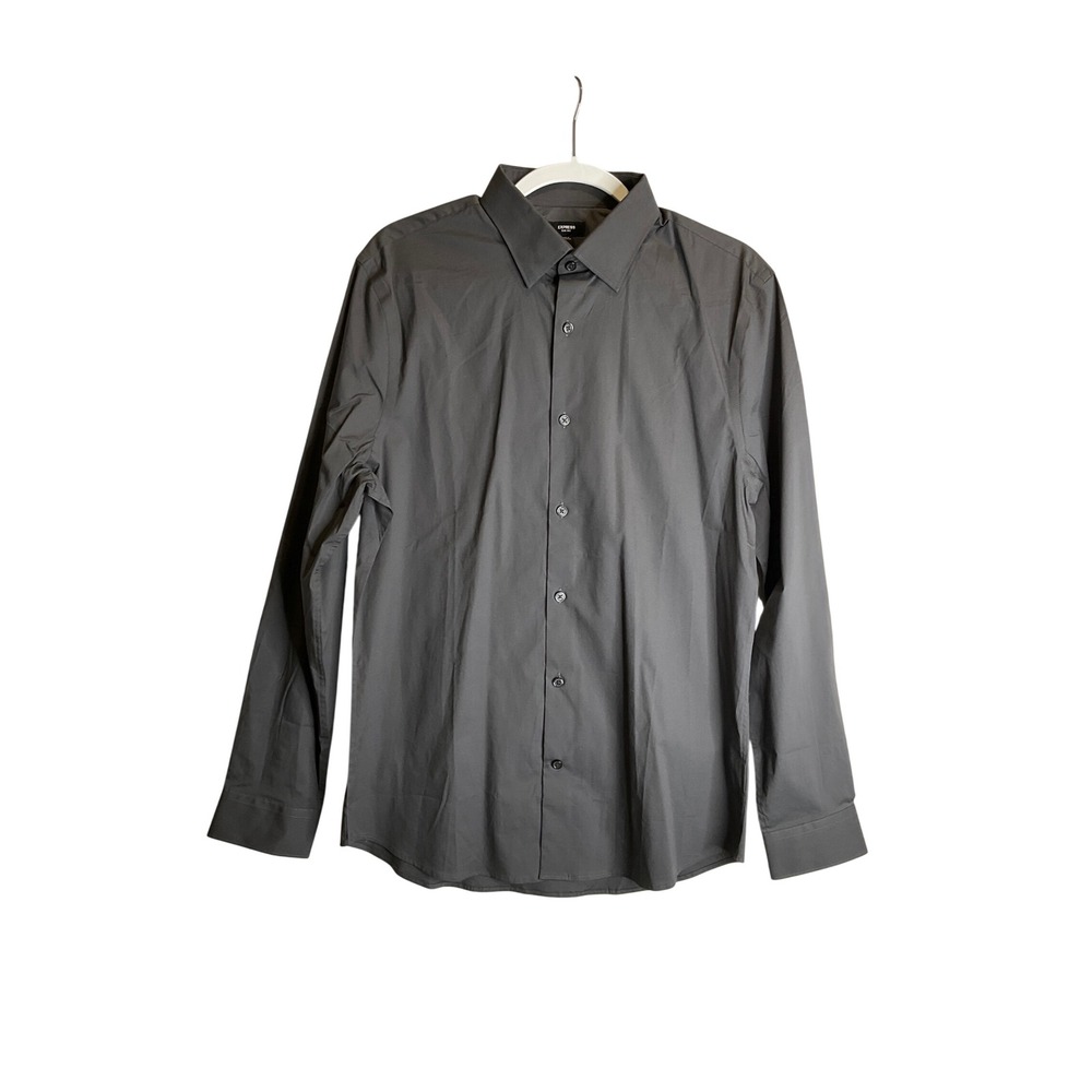 New Express Button Up Shirt  Long Sleeve Grey Dress Office Classic Formal M